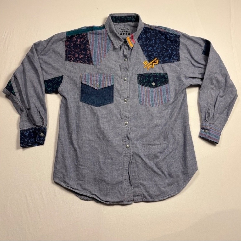 Vintage Carole Little St Tropez Wear Women's Patchwork Shirt Medium M Cotton